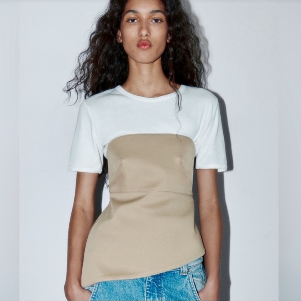 Zara Asymmetrical Strapless Bustier in Beige